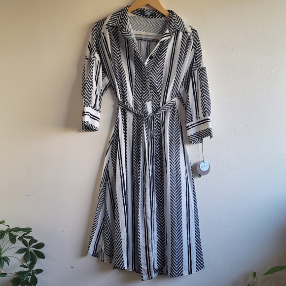 Eva Franco, Matilda Midi Length‎ Collared  Shirt Dress, Black and White, Size 4 - Picture 1 of 7